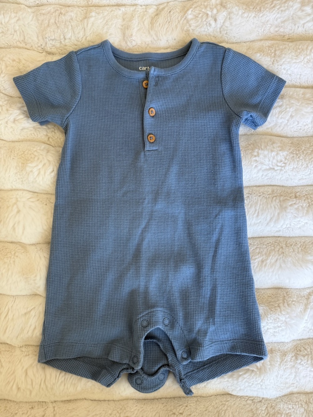 Carter's Dusty Blue Waffle Short Sleeve Romper